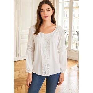 Lilly Pulitzer womans Small Briony White Lace Long Sleeve Blouse  Bohemian‎ Top